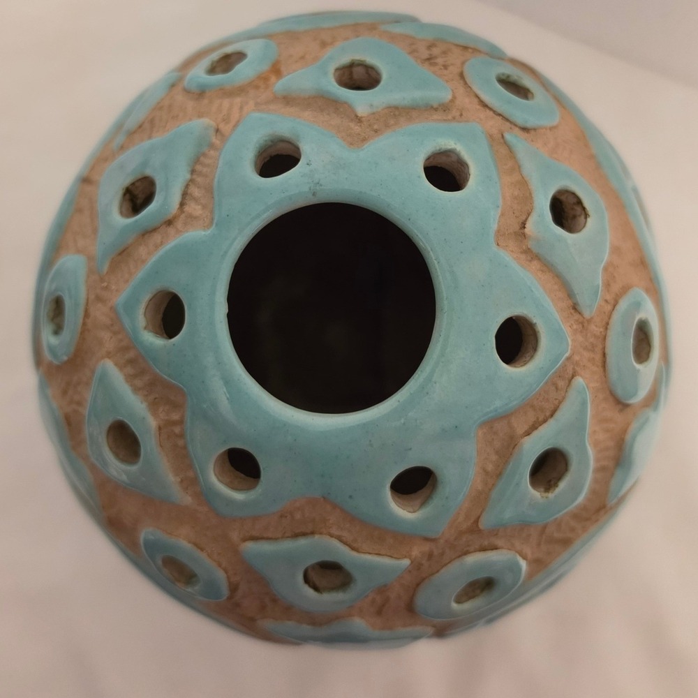 Vintage Italy PV 01028 Terracotta Turquoise Pottery Sphere Candle Popourri